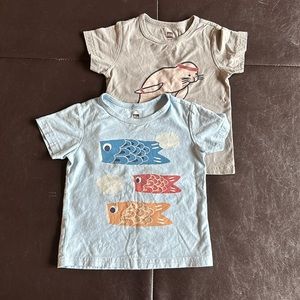 Tea Collection Kids Short Sleeve Tees - Cream and Light Blue